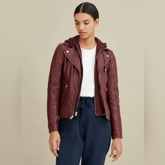 Guess Jackets & Blazers - Guess x Wilson's Leather Women's Burgundy Cable-Knit Faux-Leather Jacket S